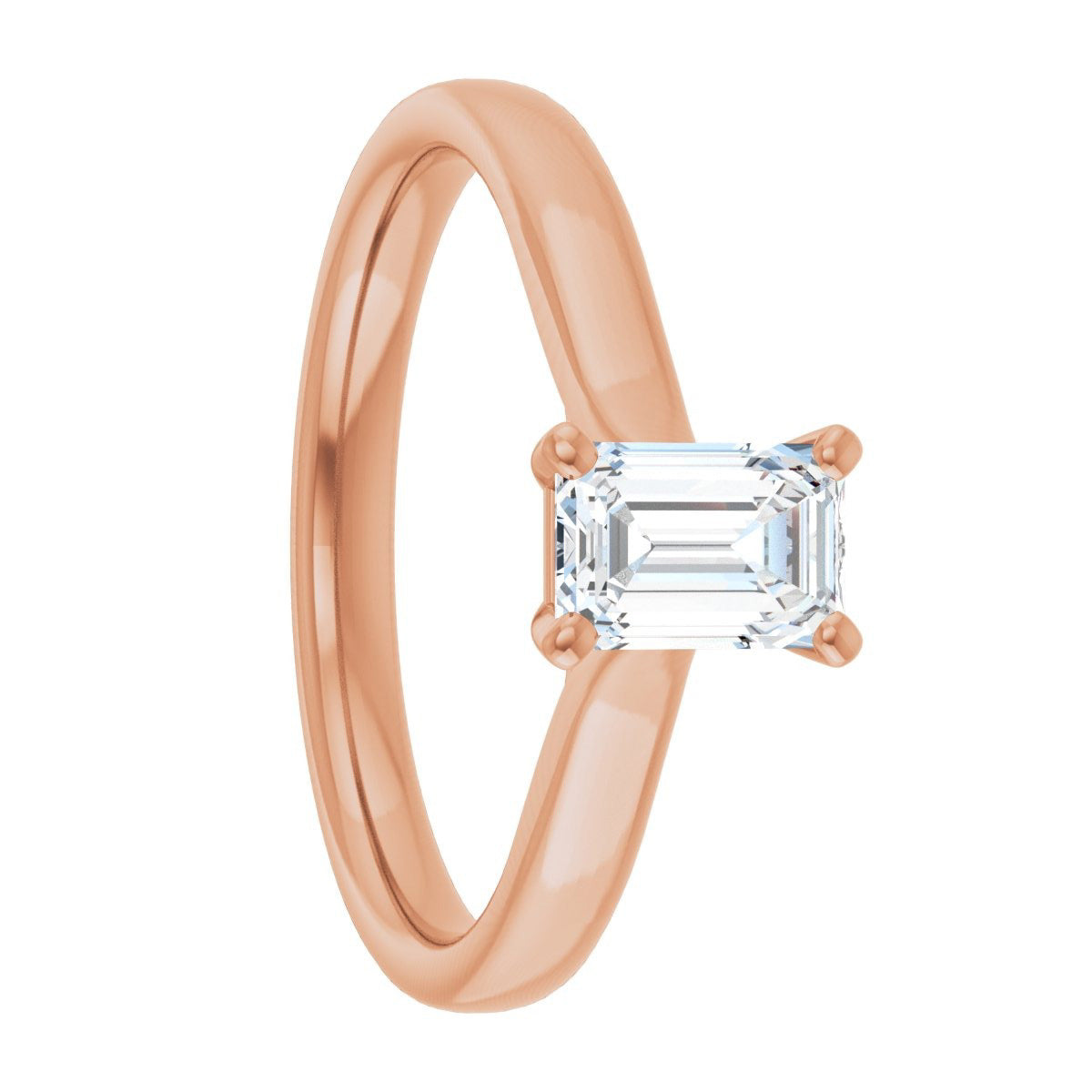 14k Gold Emerald-Cut Lab-Created Diamond Engagement Ring