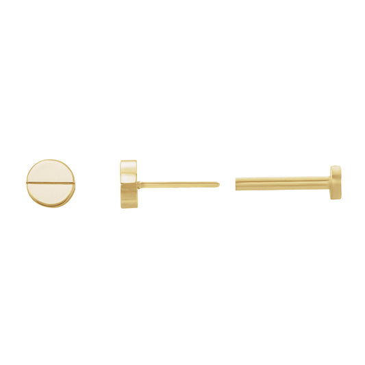 14k Gold Screw Shaped Flat Back Earrings