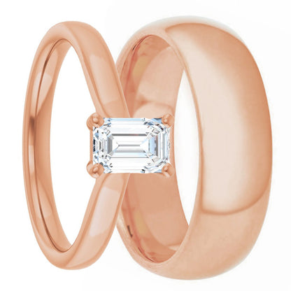 14k Gold & Lab-Created Emerald-Cut Diamond Couple's Matching Wedding Band Set