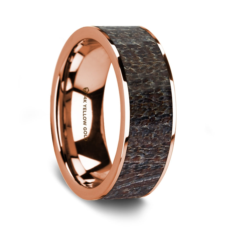 14k Rose Gold Men's Wedding Band with Dark Deer Antler Inlay