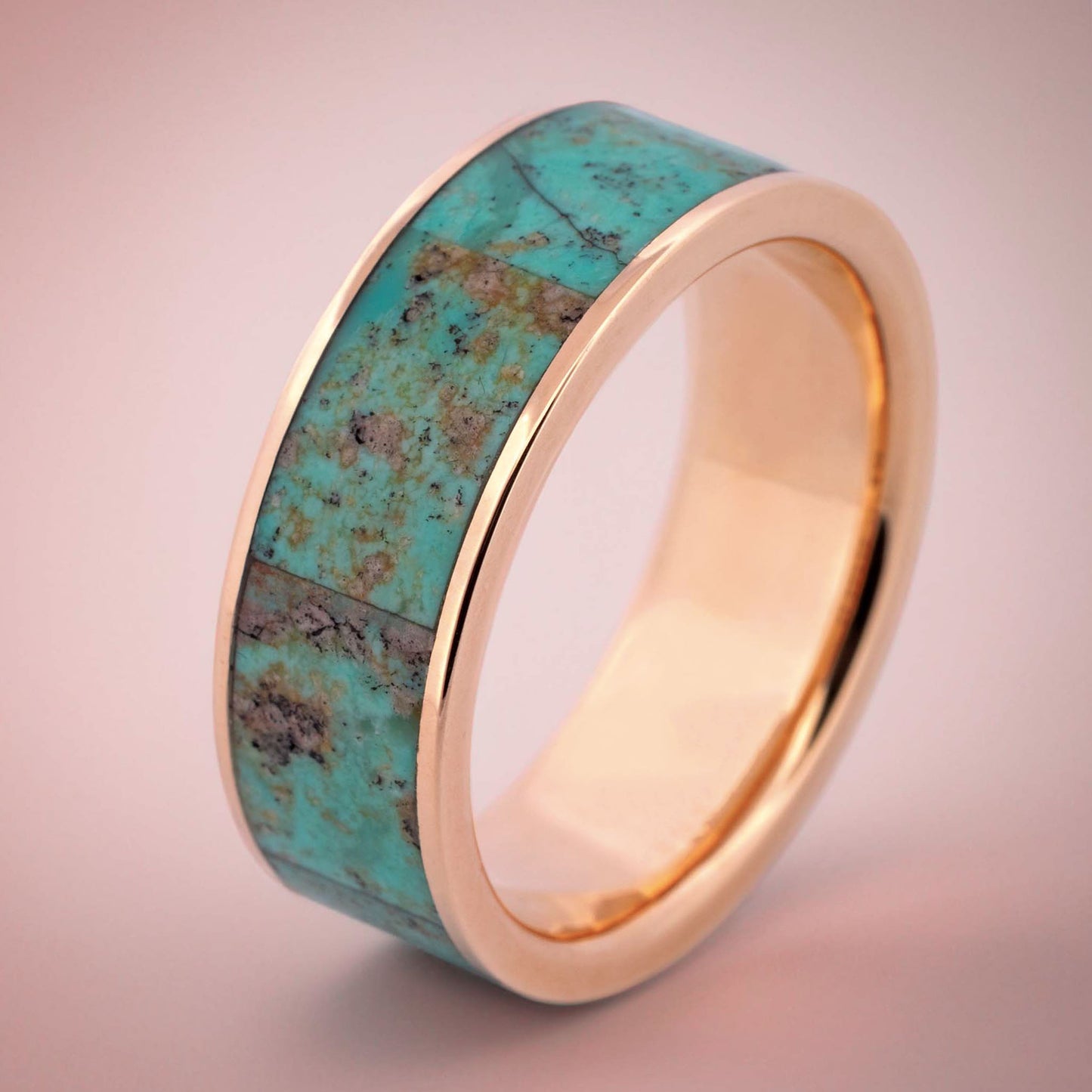 14k Rose Gold Men's Wedding Band with Turquoise Inlay