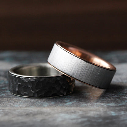 Satin Finish Cobalt & 14k Rose Gold Spinner Wedding Band