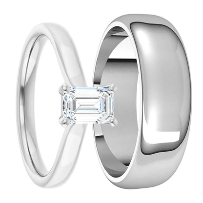 14k Gold & Lab-Created Emerald-Cut Diamond Couple's Matching Wedding Band Set