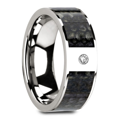 14k Gold Men's Wedding Band with Blue Dinosaur Bone Inlay & Diamond