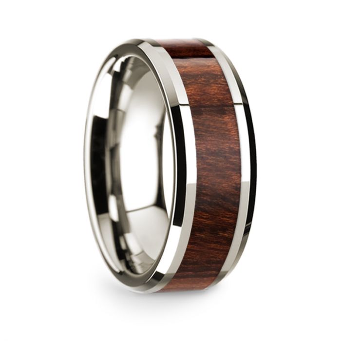 14k White Gold Men's Wedding Band with Carpathian Wood Inlay