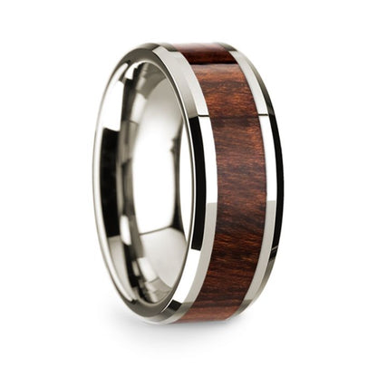 14k White Gold Men's Wedding Band with Carpathian Wood Inlay
