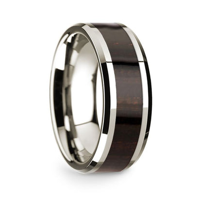 14k White Gold Men's Wedding Band with Ebony Wood Inlay