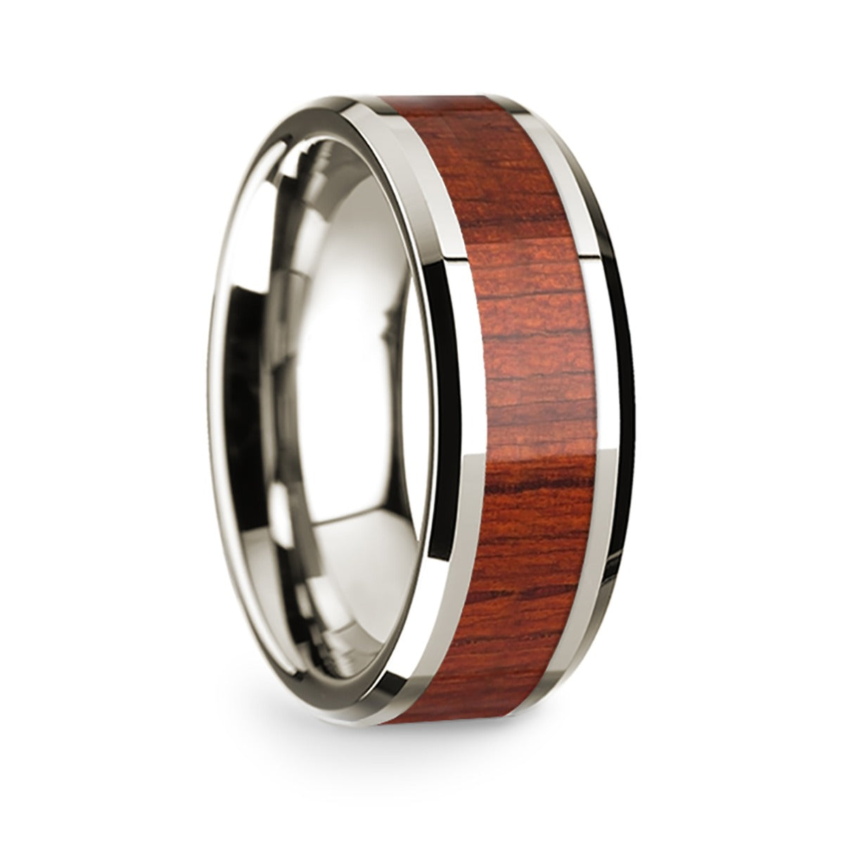 14k White Gold Men's Wedding Band with Padauk Wood Inlay