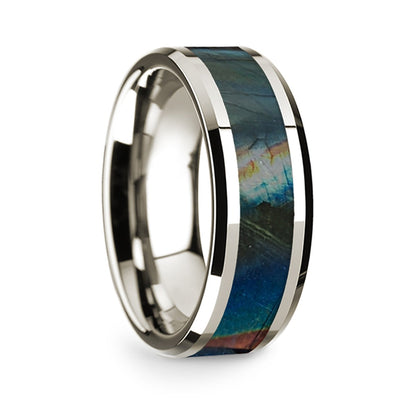 14k White Gold Men's Wedding Band with Spectrolite Inlay