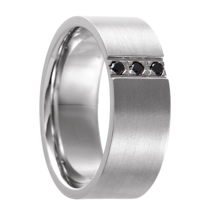 14k Gold Men's Wedding Band with Three Black Diamonds