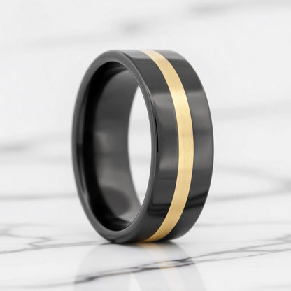 14k Gold Inlaid Zirconium Wedding Band