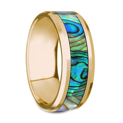 14k Yellow Gold Men's Wedding Band with Mother of Pearl Inlay