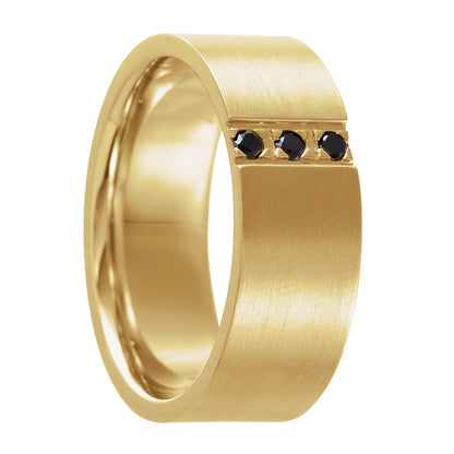 14k Gold Men's Wedding Band with Three Black Diamonds