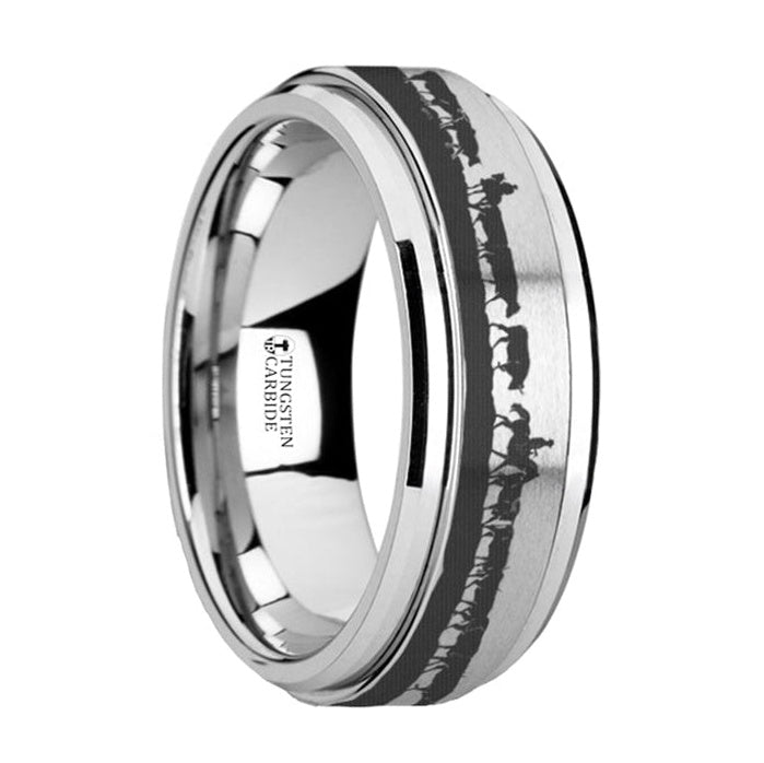 Herding Cattle Engraved Spinner Tungsten Wedding Band