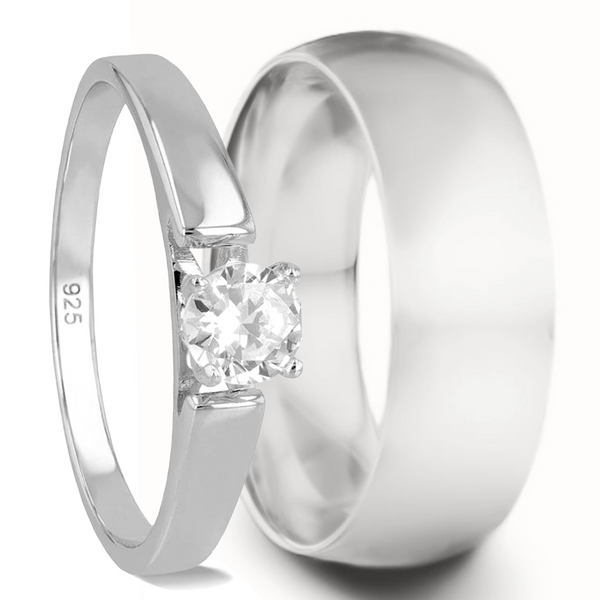 925 Sterling Silver Couple's Matching Ring Set