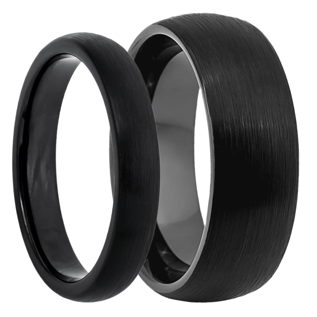 Brushed Domed Black Tungsten Couple's Matching Wedding Band Set