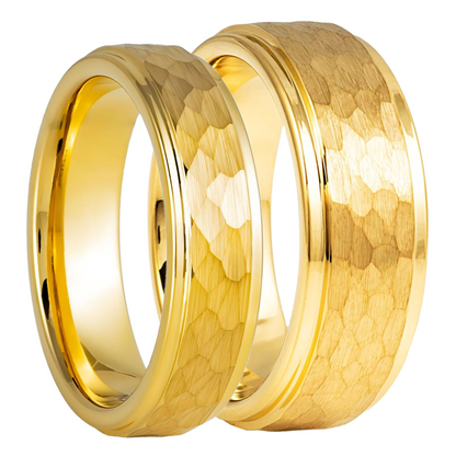 Hammered Gold Tungsten Couple's Matching Wedding Band Set