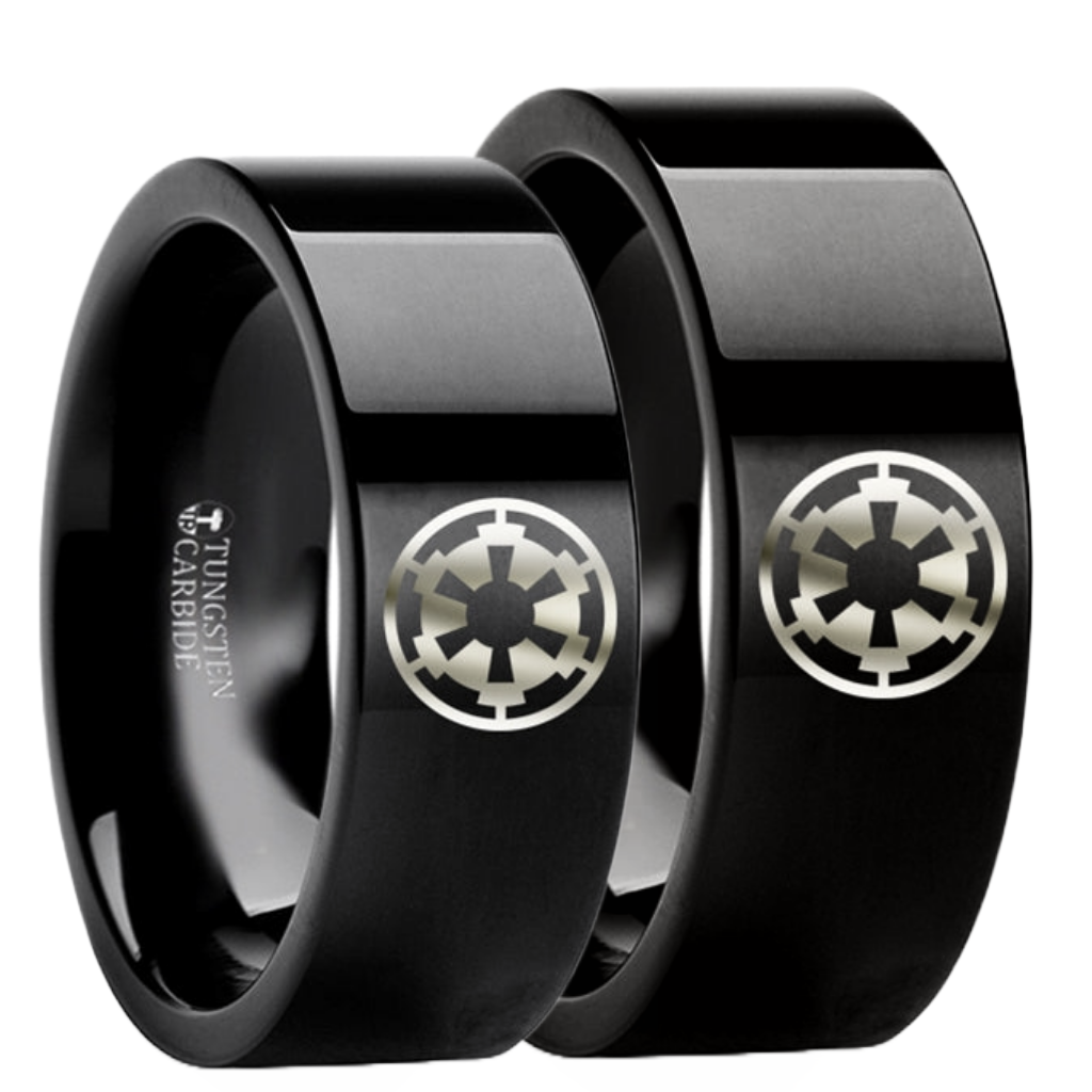 Star Wars Sith Imperial Emblem Black Tungsten Couple's Matching Wedding Band Set