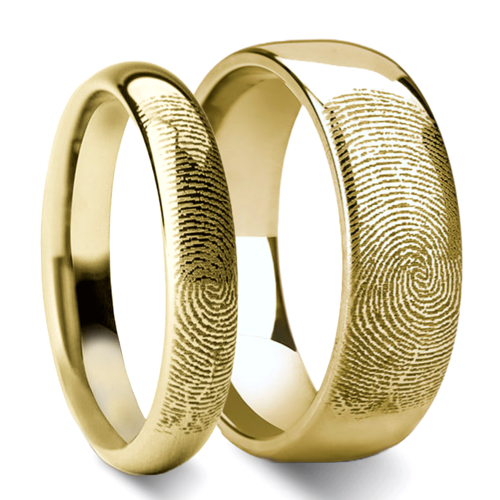 Custom Fingerprint Engraved Gold Tungsten Couple's Matching Ring Set