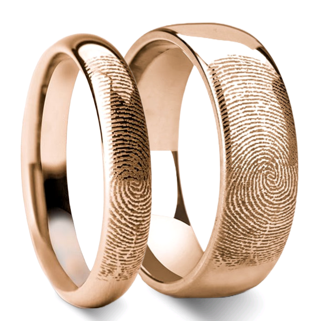 Custom Fingerprint Engraved Rose Gold Tungsten Couple's Matching Ring Set