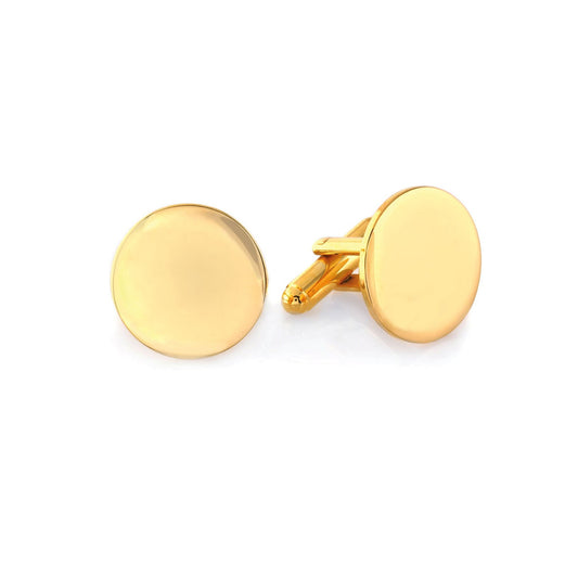 A round polished cufflinks displayed on a neutral white background.
