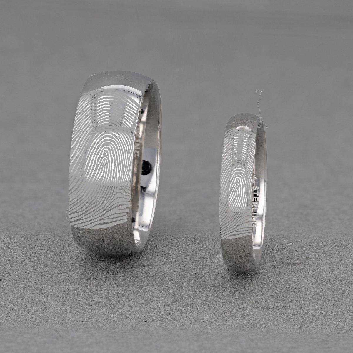 Domed 925 Sterling Silver Fingerprint Engraved Ring