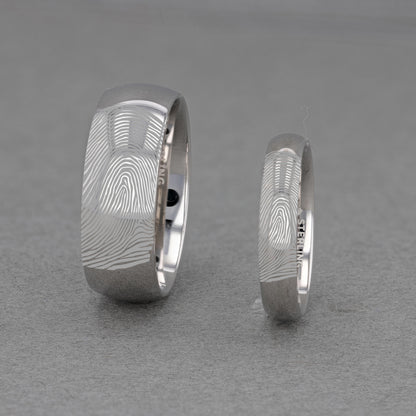 Domed 925 Sterling Silver Fingerprint Engraved Ring