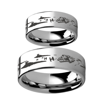 Star Wars Battle Scene Tungsten Couple's Matching Wedding Band Set