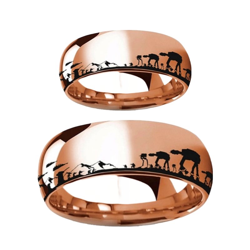 Star Wars Hoth Battle Rose Gold Tungsten Couple's Matching Wedding Band Set