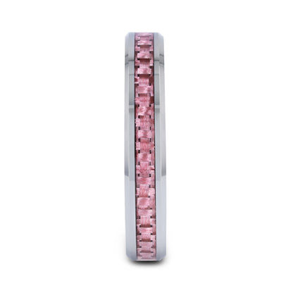 Tungsten Wedding Band with Pink Carbon Fiber Inlay