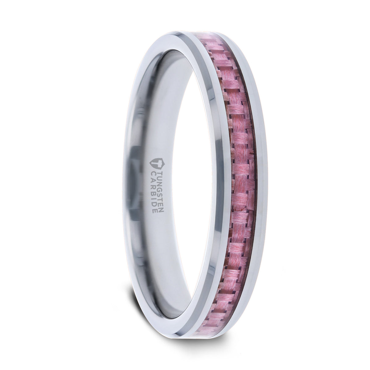 Tungsten Wedding Band with Pink Carbon Fiber Inlay