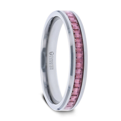 Tungsten Wedding Band with Pink Carbon Fiber Inlay
