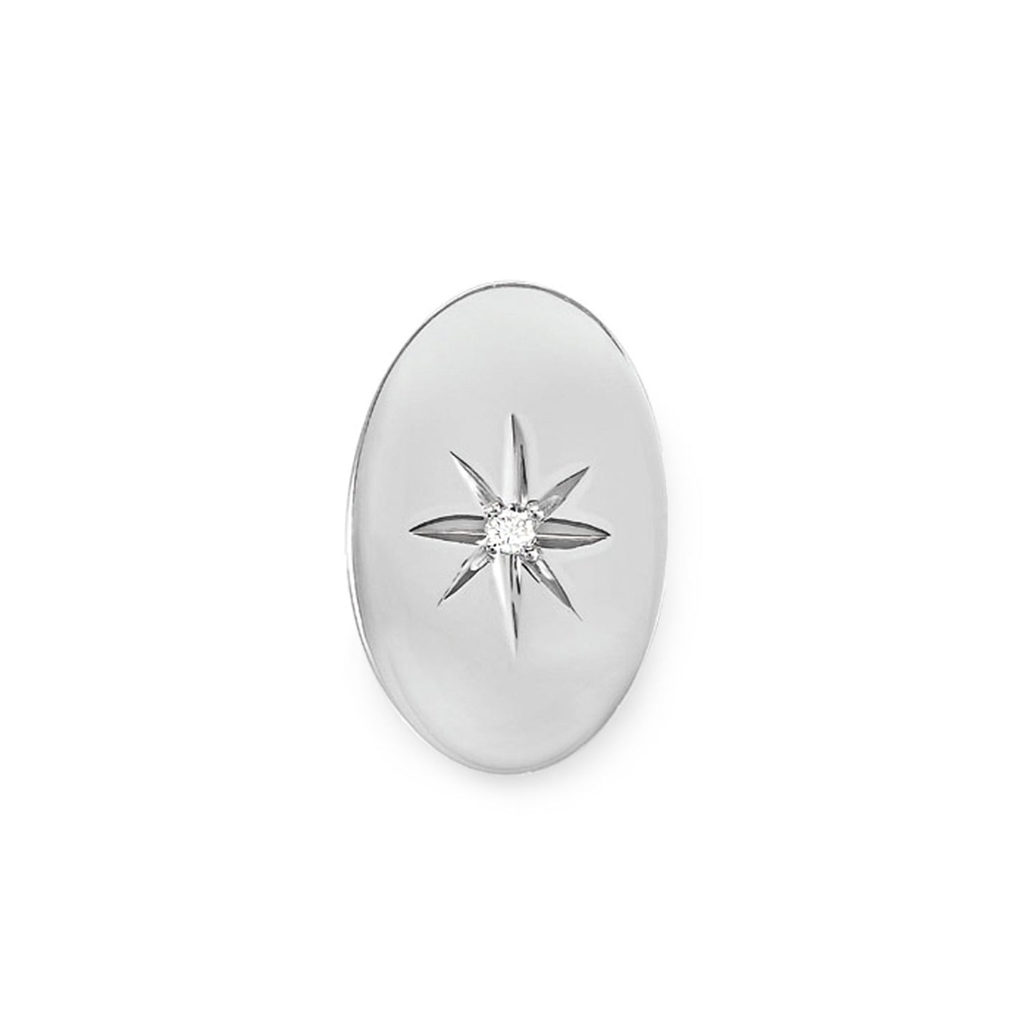 A sterling silver plain polished oval tie tack displayed on a neutral white background.
