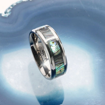 Titanium Men's Wedding Band with Mother of Pearl Inlay