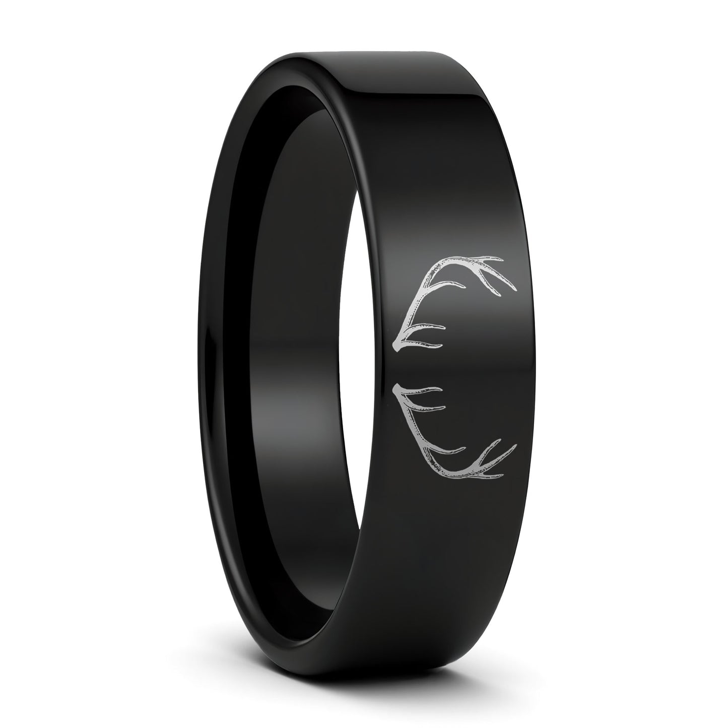 Alianza de boda de tungsteno con grabado de astas para hombre