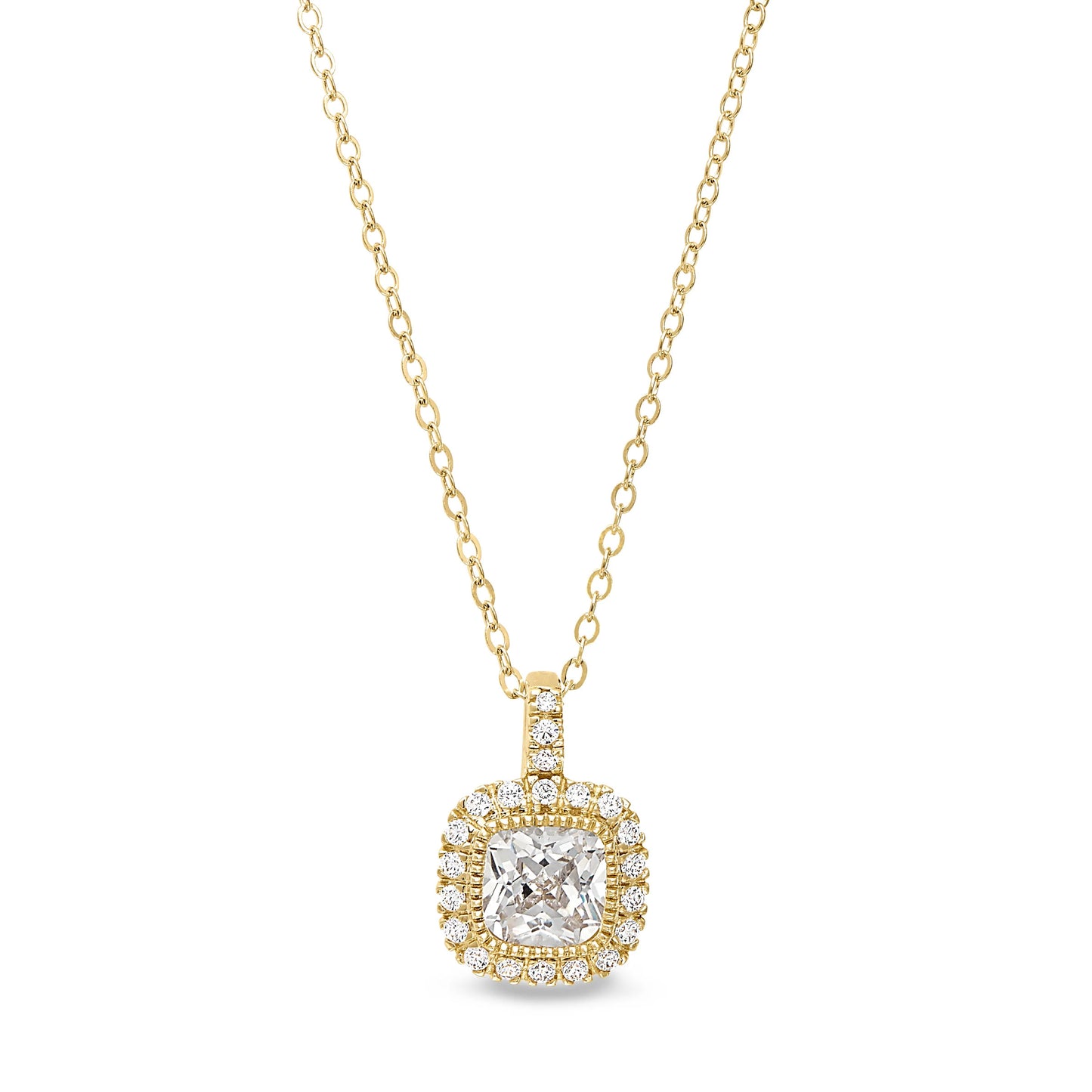 Cushion Cut Birthstone Halo Style Sterling Silver Necklace