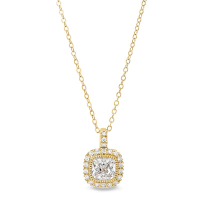 Cushion Cut Birthstone Halo Style Sterling Silver Necklace