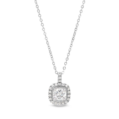 Cushion Cut Birthstone Halo Style Sterling Silver Necklace