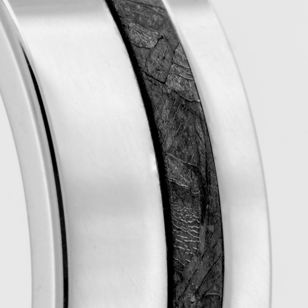 Asymmetrical Meteorite Inlaid Cobalt Men's Wedding Band