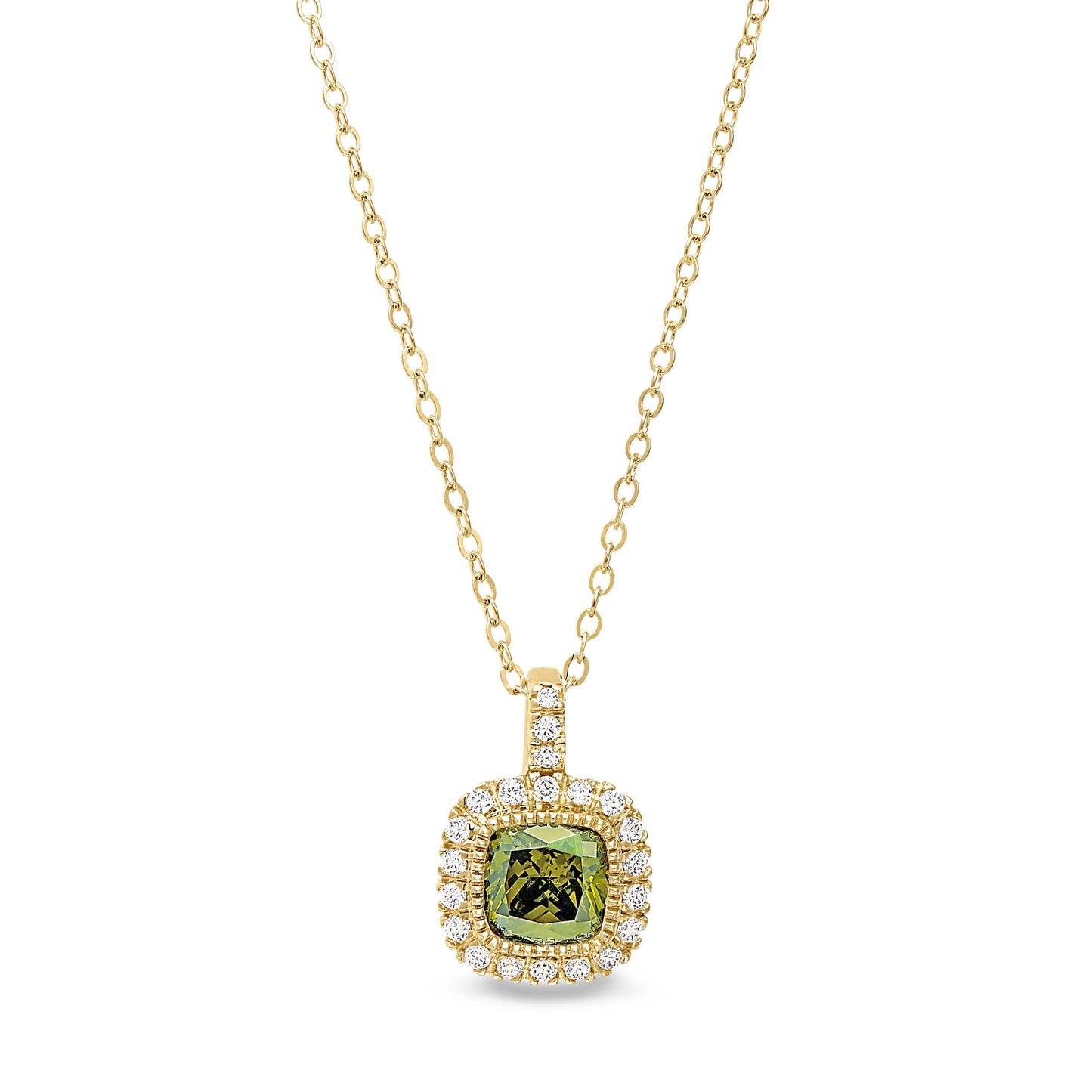 Cushion Cut Birthstone Halo Style Sterling Silver Necklace
