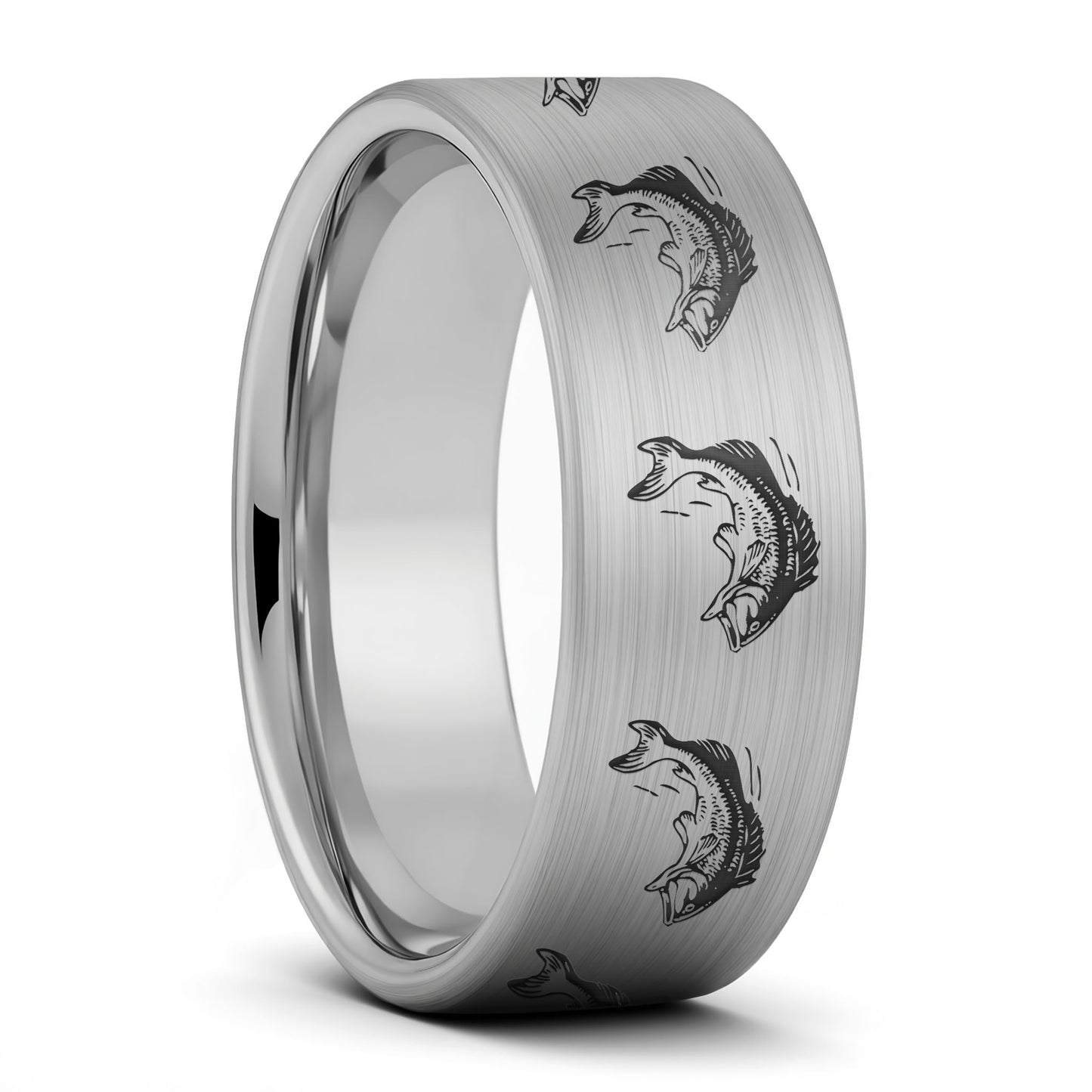 Bass Fish Brushed Tungsten Men's Wedding Band
