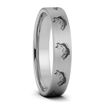 Bass Fish Brushed Tungsten Men's Wedding Band