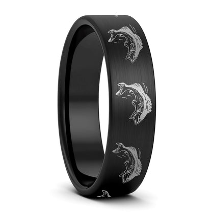 Bass Fish Brushed Tungsten Men's Wedding Band