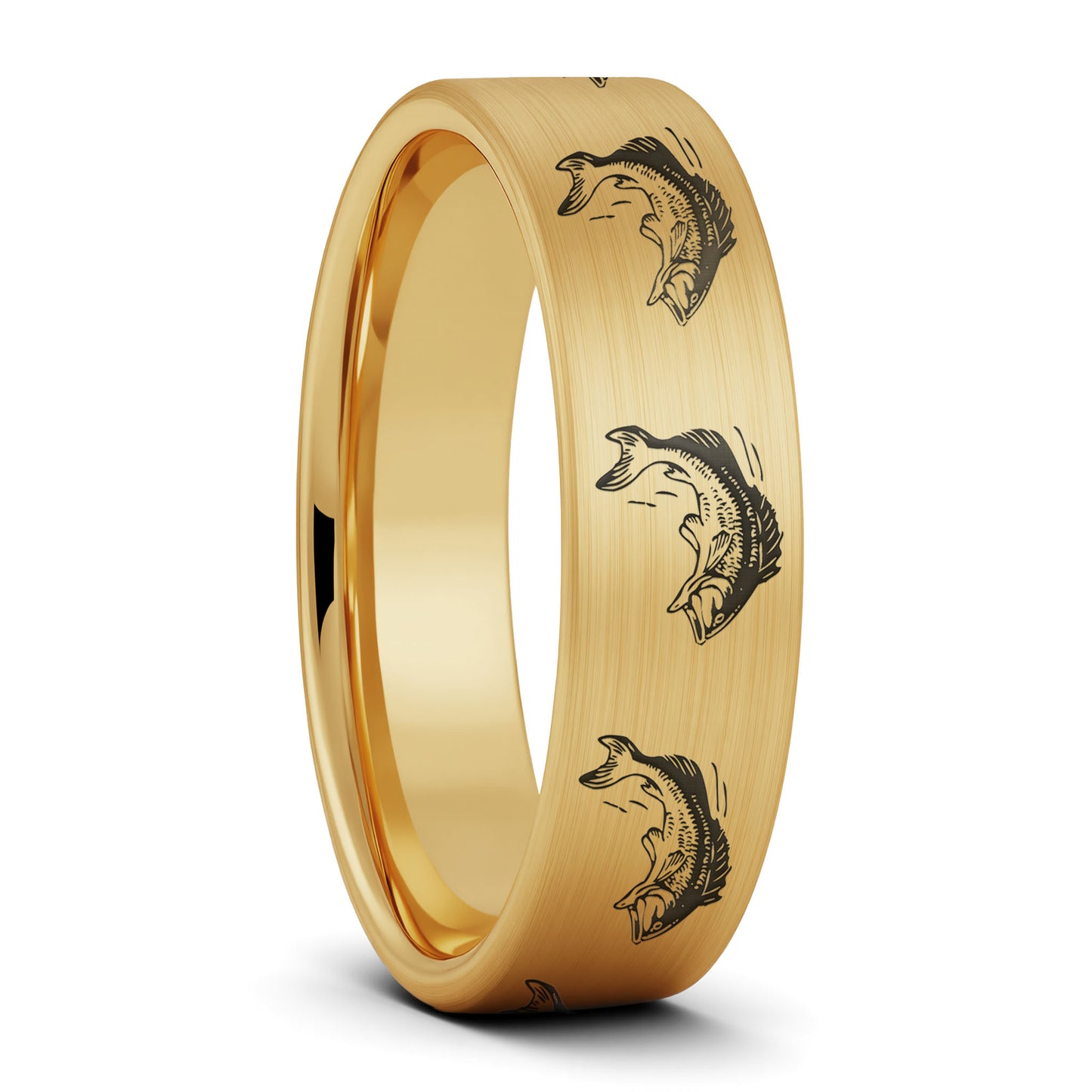 Bass Fish Brushed Tungsten Men's Wedding Band