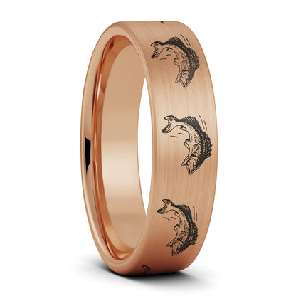 Bass Fish Brushed Tungsten Men's Wedding Band
