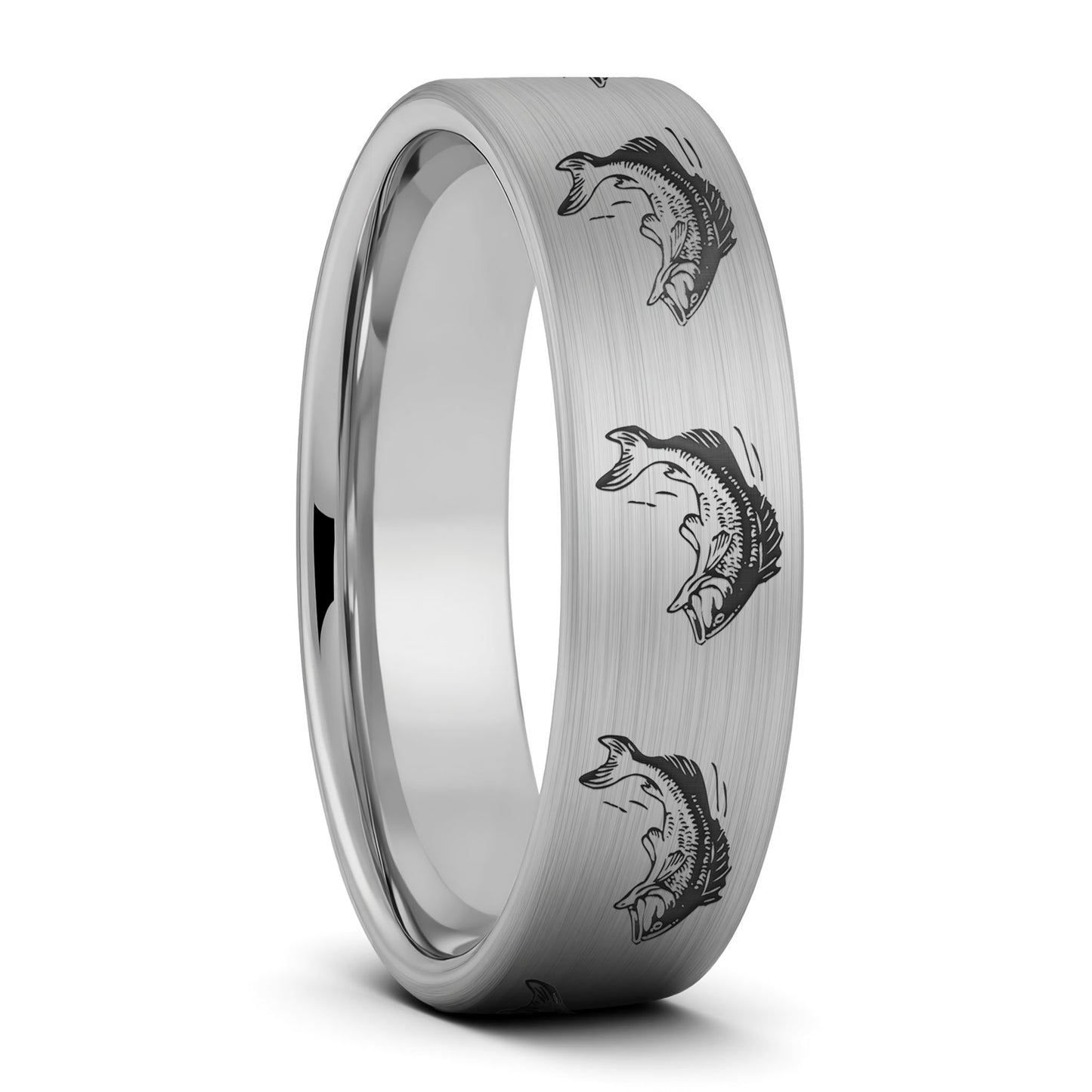 Bass Fish Brushed Tungsten Men's Wedding Band