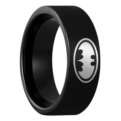 One Batman Black Tungsten Men's Wedding Band displayed on a plain white background
