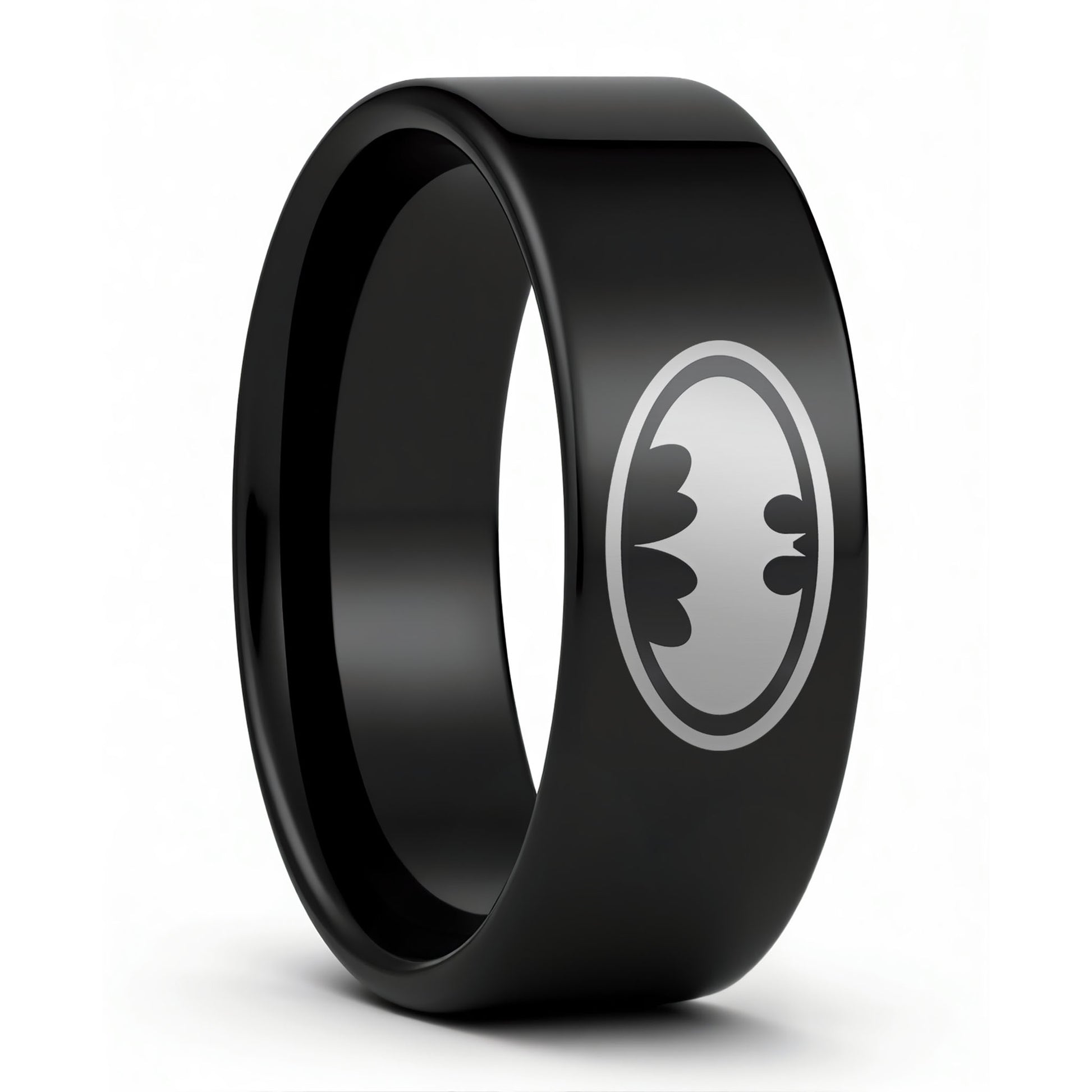 One Batman Black Tungsten Men's Wedding Band displayed on a plain white background
