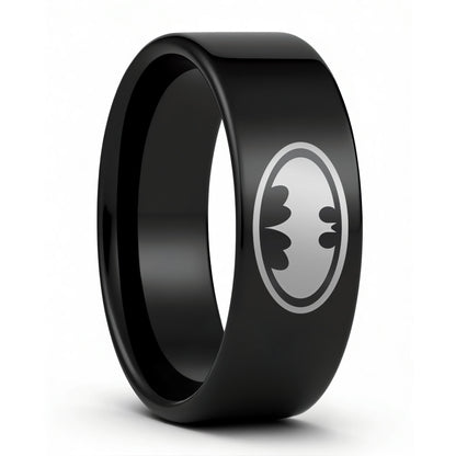 One Batman Black Tungsten Men's Wedding Band displayed on a plain white background
