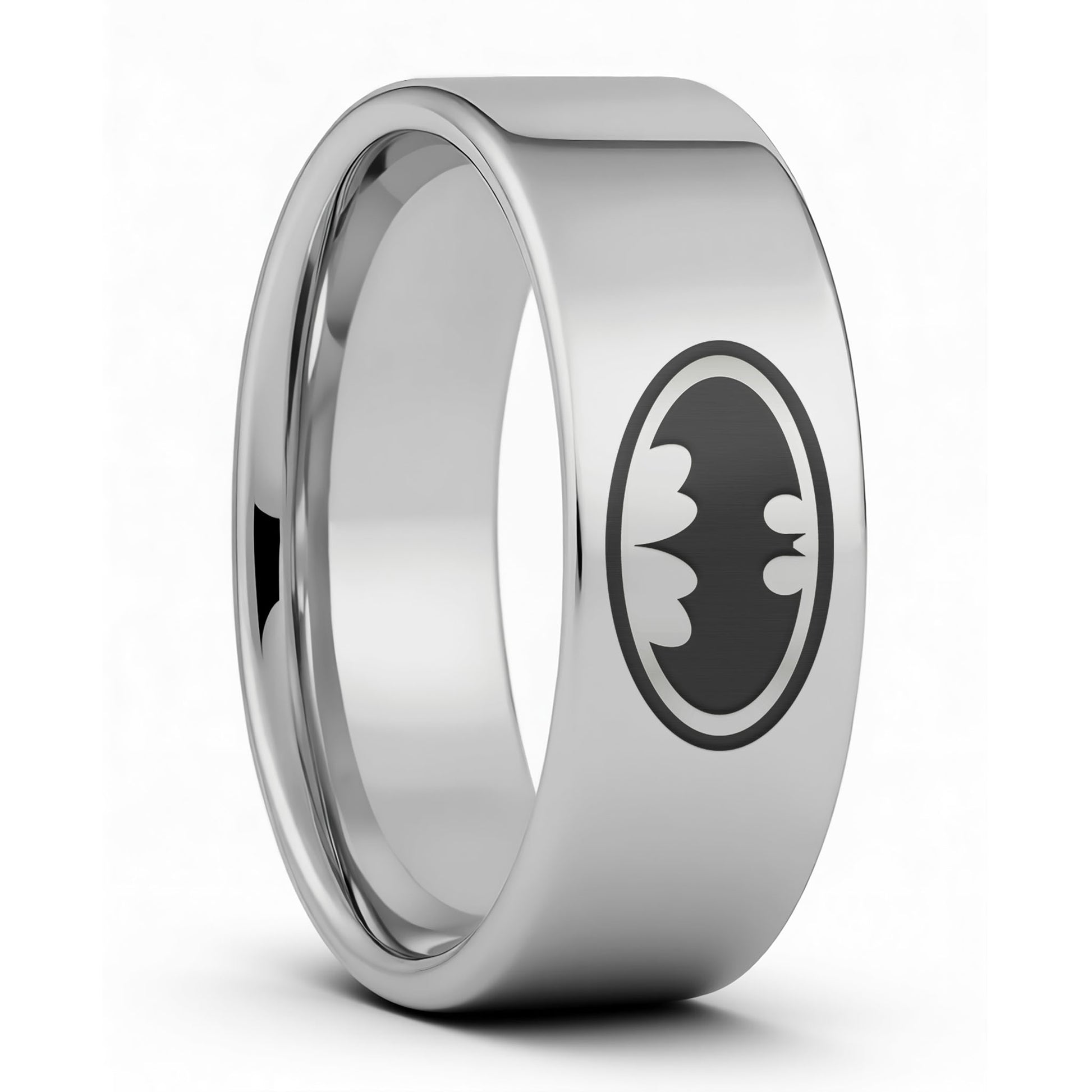 One Batman Tungsten Men's Wedding Band displayed on a plain white background
